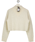BOSS Cream Cropped Wool-blend Sweater With Layered Neckline UK L