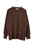ZARA Chocolate Brown Knitted Polo Jumper UK L