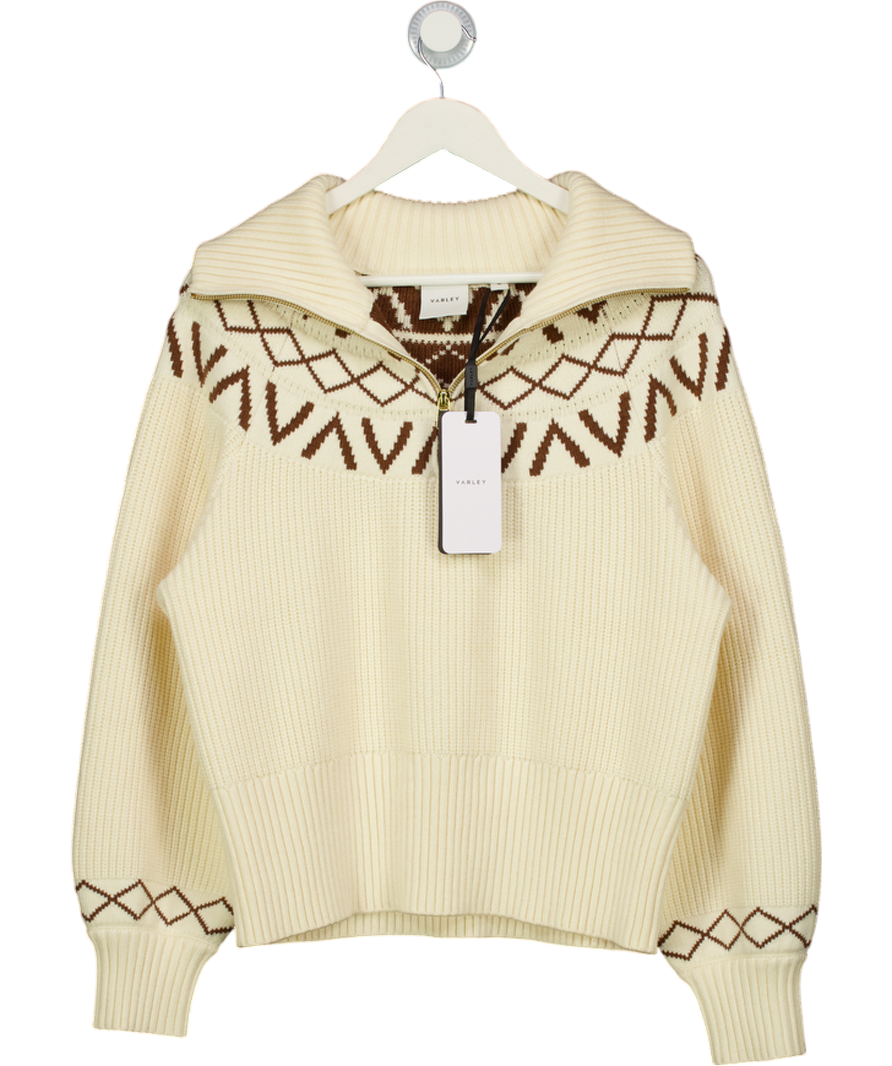 Varley Cream Sigrid Fair Isle Knitted Half-zip Sweater UK M