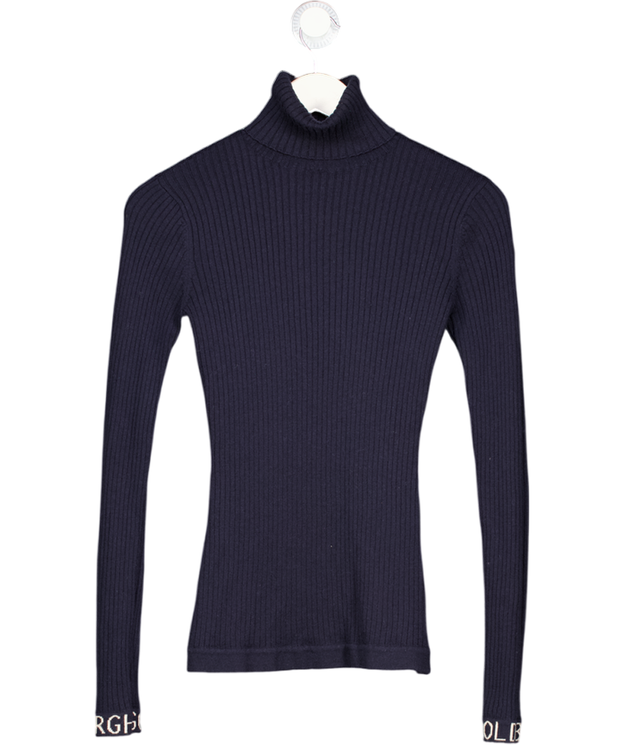 GOLDBERGH Blue Mira Long Sleeve Rib Knit Sweater With Logo Cuffs UK XS