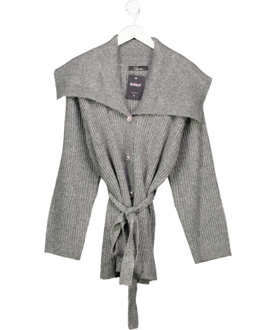 Very Grey Oversized Collar Belted Longline Cardigan UK L