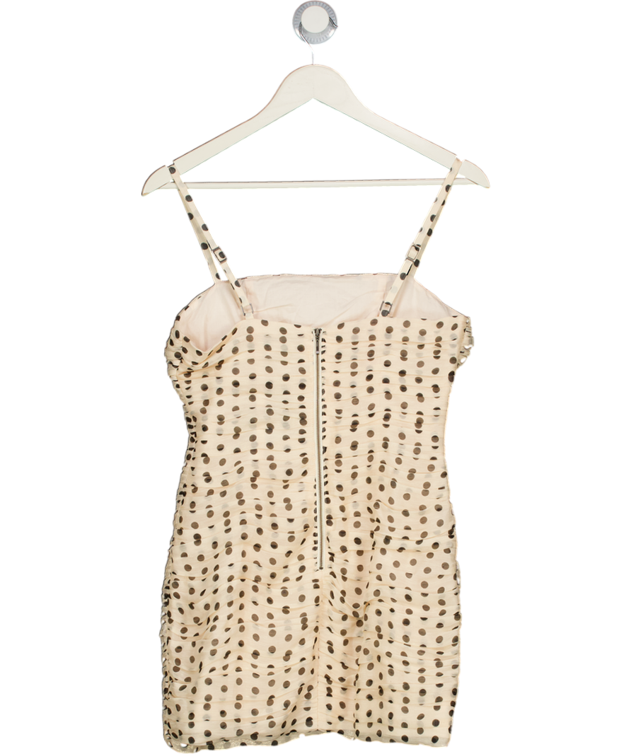 AUTEUR Cream / Black Ruched Polk Dot Mini Dress UK S