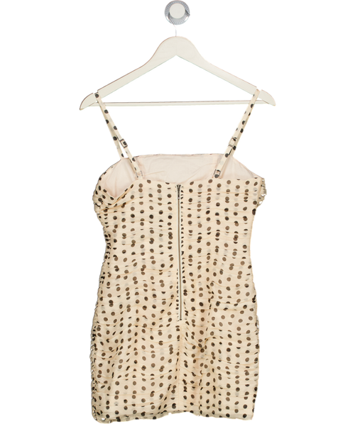 AUTEUR Cream / Black Ruched Polk Dot Mini Dress UK S