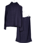 joules 2-piece Navy Blue Sparkle Cableknit Roll Neck (uk M) And Midi Skirt (uk S) UK S/M
