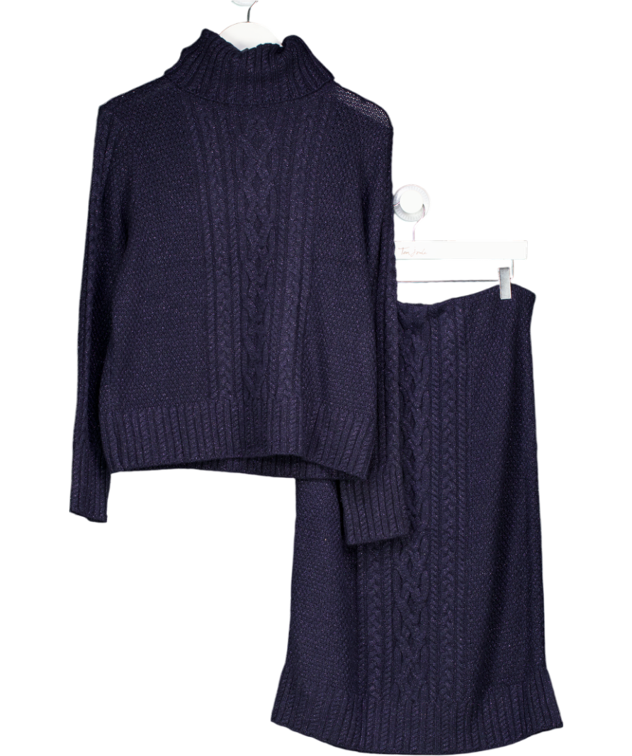 joules 2-piece Navy Blue Sparkle Cableknit Roll Neck (uk M) And Midi Skirt (uk S) UK S/M
