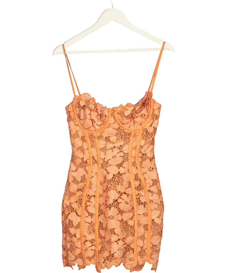 HOUSE OF CB Orange Ilayda Sorbet Embroidered Floral Lace Mini Dress - Fuller Cup UK S
