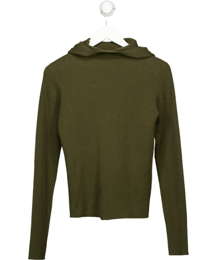 OVAL SQUARE Khaki Green Hooded Rib Knit Top UK S