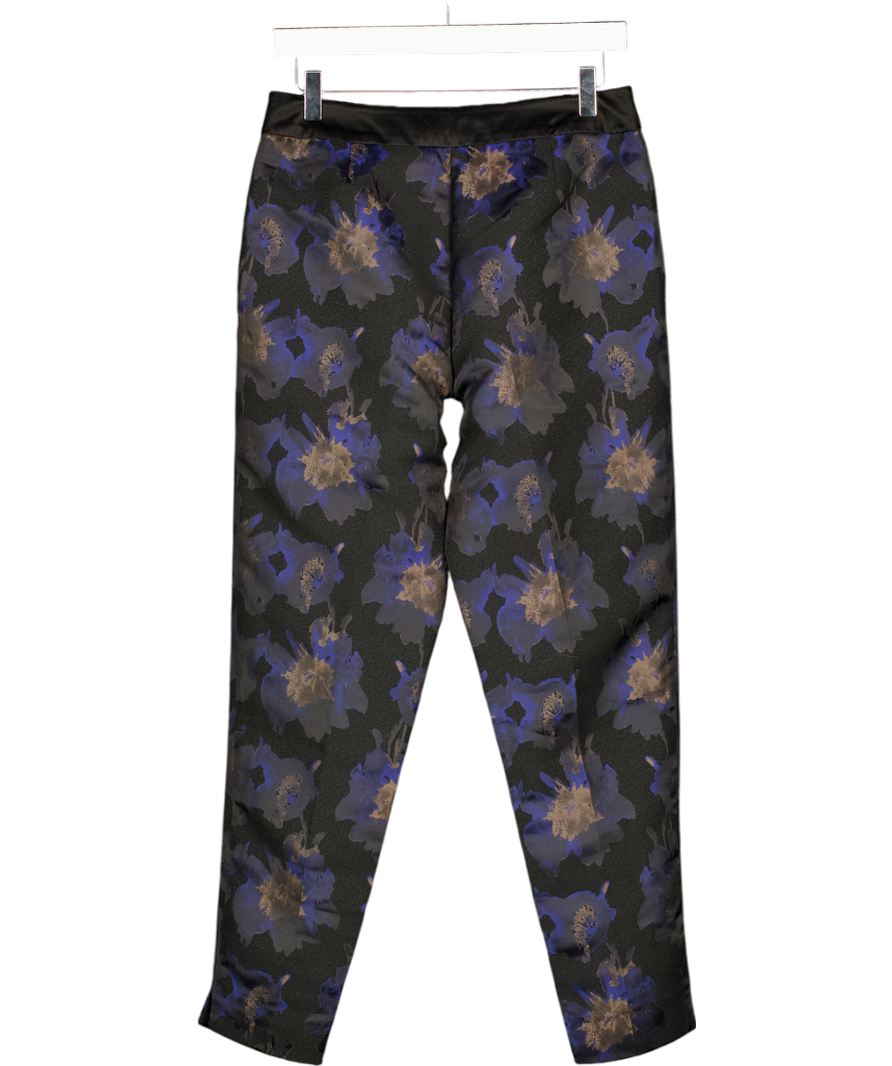 CLEMENTS RIBEIRO Black Floral Jacquard Cigarette Trousers UK 10