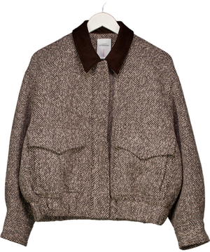 FABRIQUE X Tea Chakhnashvili Brown Dakota Tweed Baseball Jacket In Wool UK XS