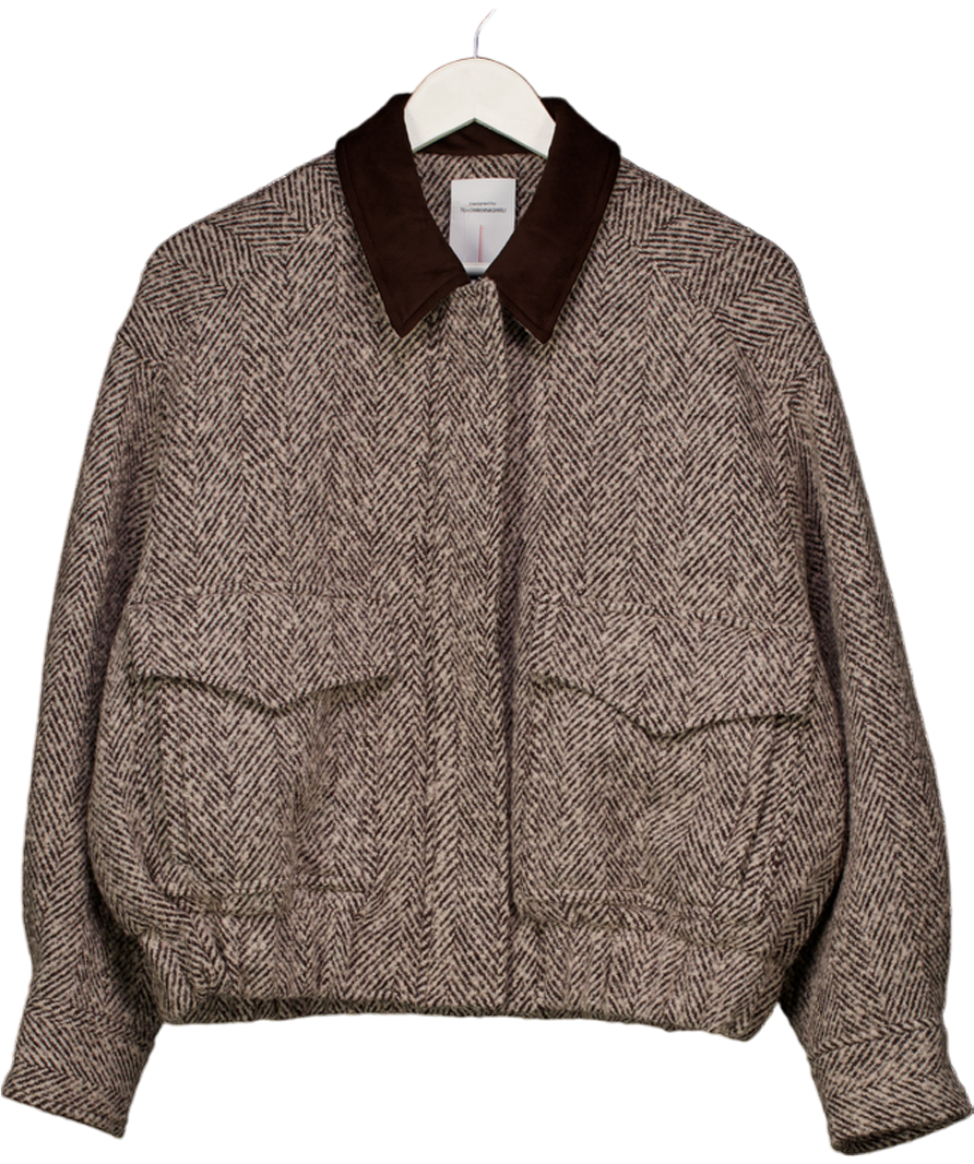 FABRIQUE X Tea Chakhnashvili Brown Dakota Tweed Baseball Jacket In Wool UK XS