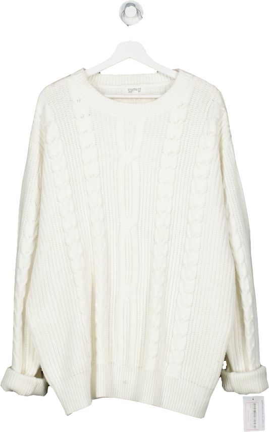 SOUTH.ST White Cable Knit Jumper UK XL