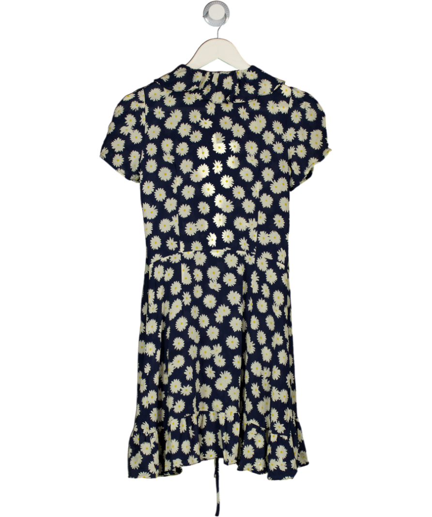 Réalisation Navy Blue Daisy Print Silk Valentina Wrap Mini  Dress UK XS
