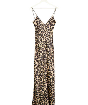 Raey Beige 100% Silk Leopard Slip Maxi Dress UK 12