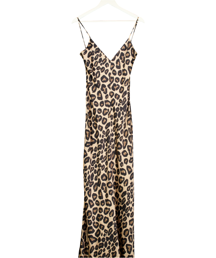 Raey Beige 100% Silk Leopard Slip Maxi Dress UK 12