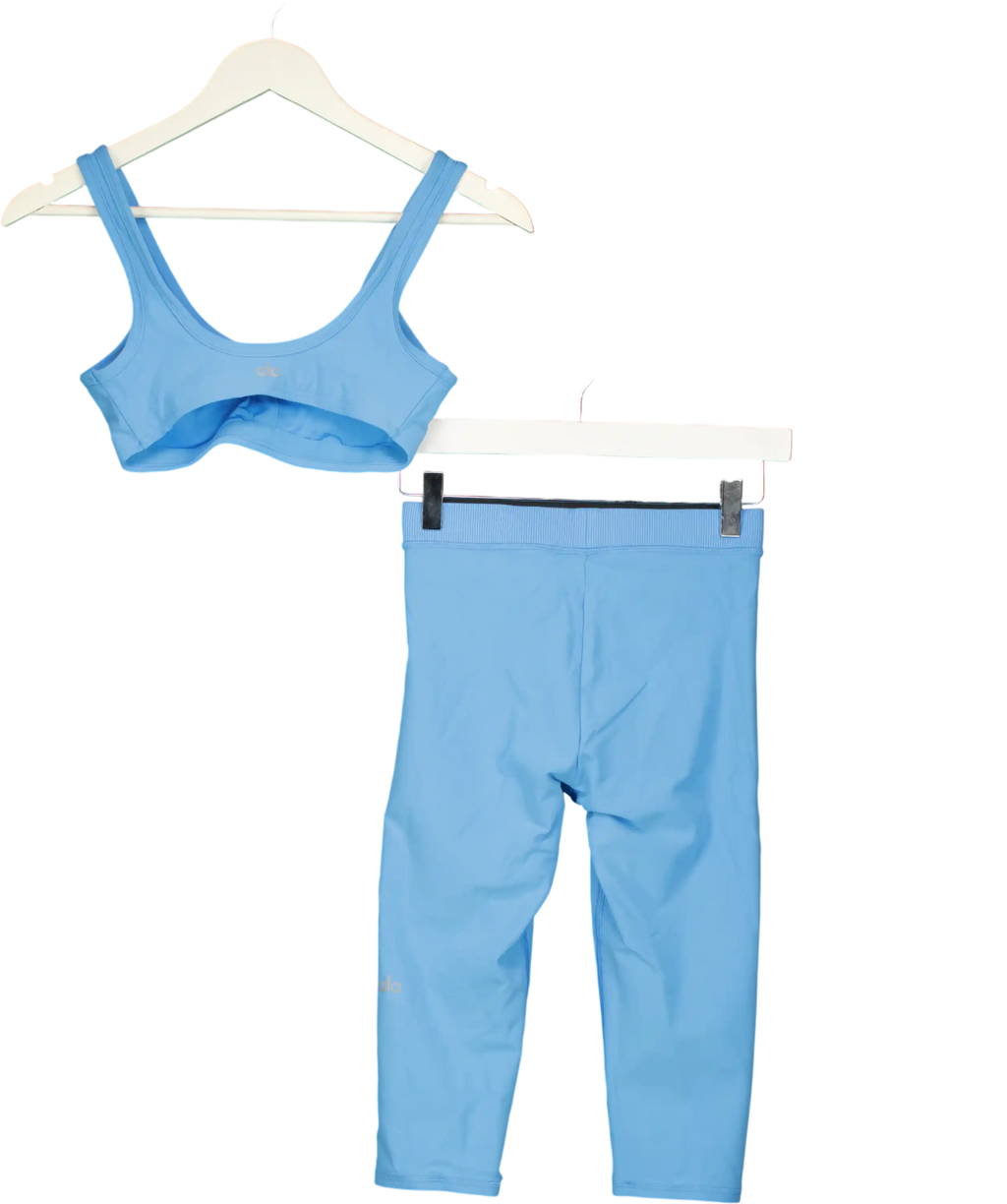 alo yoga Blue Center Stage Bra With High-waist Iconic 90's Capri's UK XS