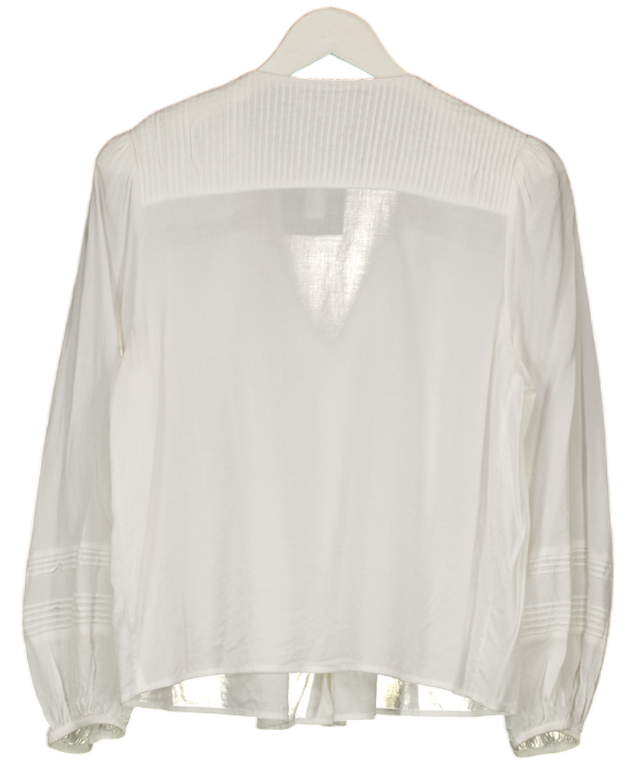 REFORMATION White Lace & Pintuck Detail V-neck Blouse UK L
