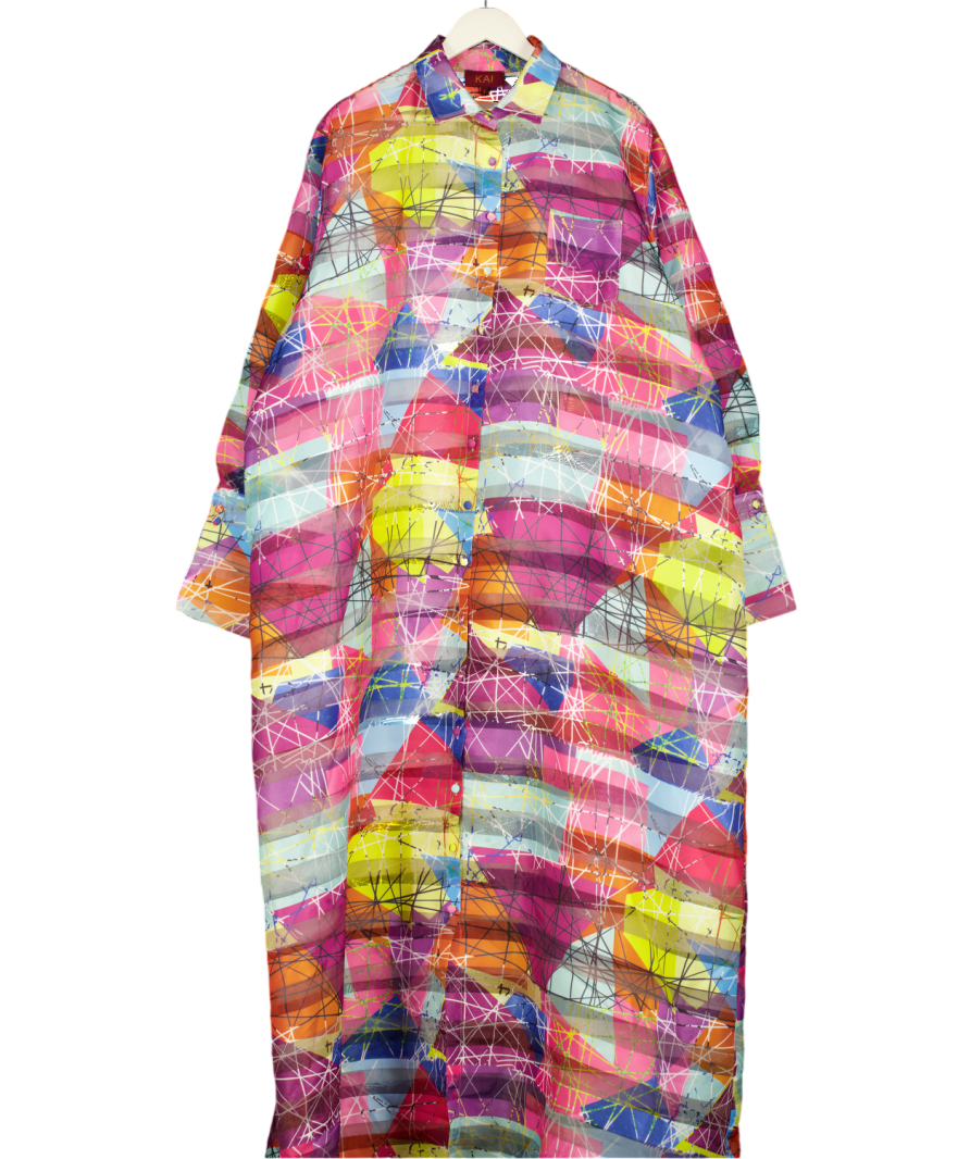 KAI COLLECTIVE Multicoloured Amira Technical Organza Oversized Long Sleeve Shirt Dress Sz2 Uk 16-22 UK XL/XXL