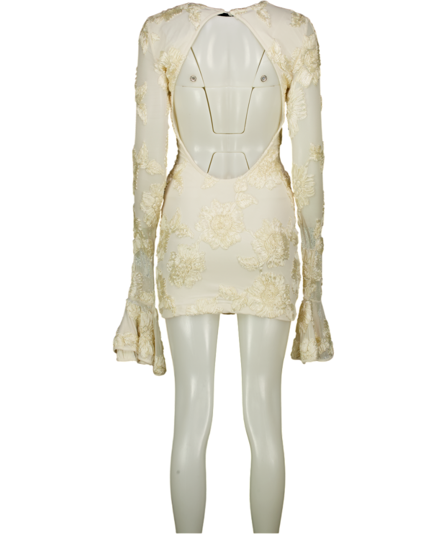 ROTATE BIRGER CHRISTENSEN Cream Rosita Floral-appliqué Mesh Minidress UK 8