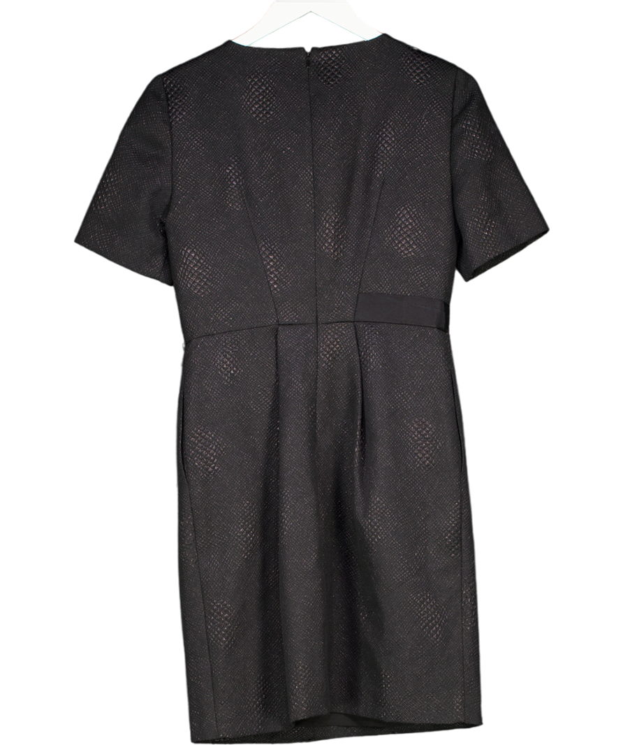 WHISTLES Black Metallic Thread Textured Pleat Detail Mini Dress With Pockets UK 10