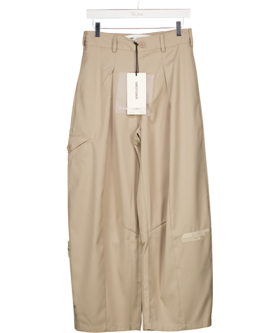 EME STUDIOS Beige Borca Stone Tailored Trousers UK 8