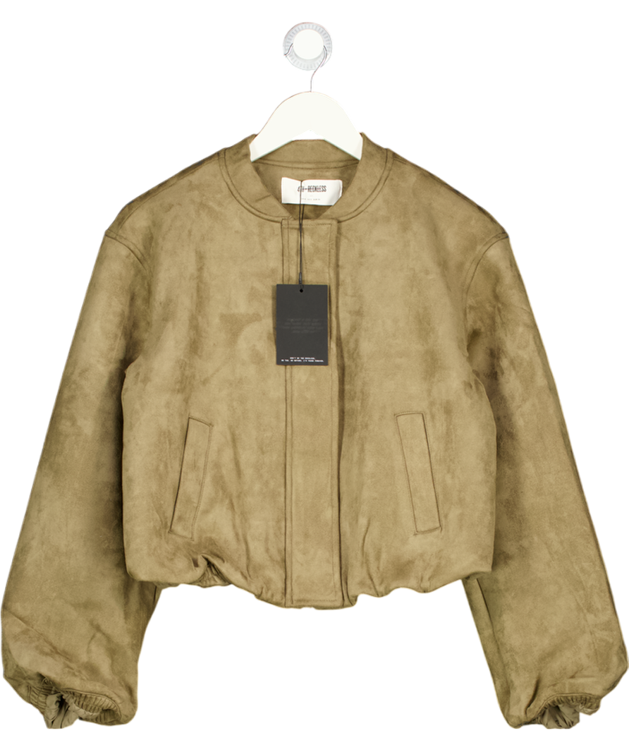 4th & Reckless Lorna Olive Green Faux Suede Bomber Jacket UK 8
