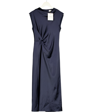 TANYA TAYLOR Figure Hugging Navy Blue Scuba Satin Midi Dress Sz0 UK XS