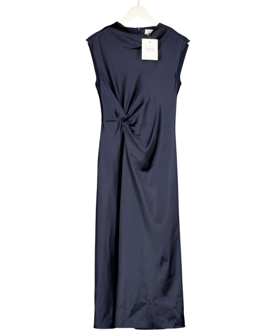 TANYA TAYLOR Figure Hugging Navy Blue Scuba Satin Midi Dress Sz0 UK XS