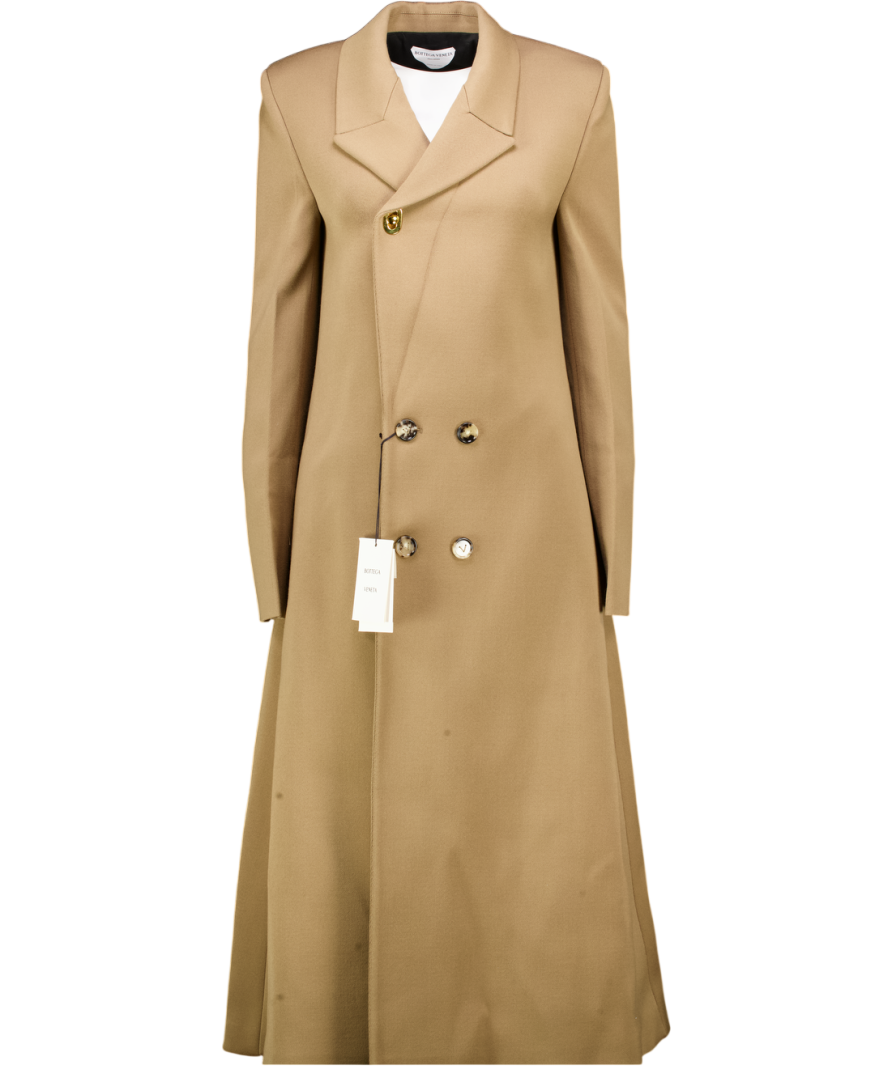 BOTTEGA VENETA Beige Double-breasted Stretch Wool Coat With Gold Hardware Detail It40 UK 8