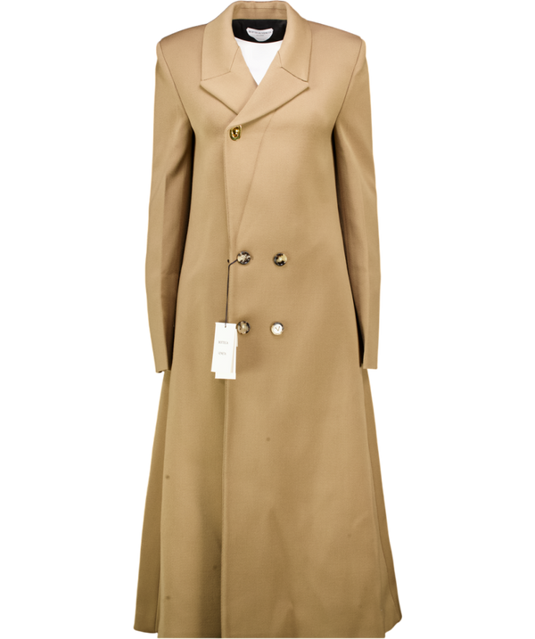 BOTTEGA VENETA Beige Stretch Wool Coat With Gold Hardware Detail IT40 UK 8