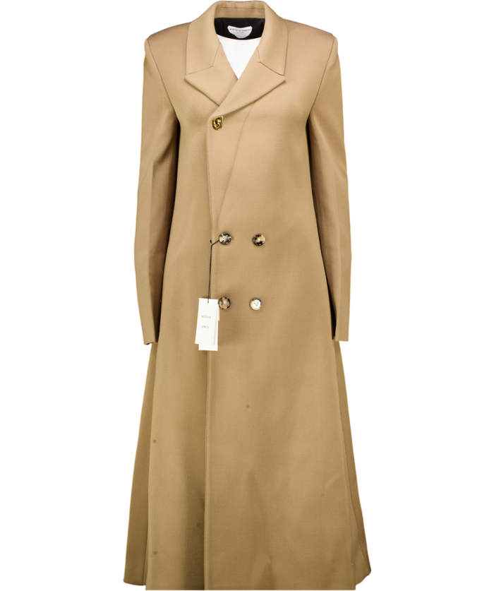 BOTTEGA VENETA Beige Stretch Wool Coat With Gold Hardware Detail IT40 UK 8