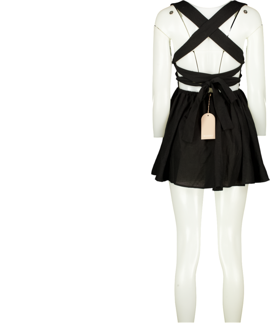 MESHKI Black Loz Tie Back Linen Mini Dress UK S