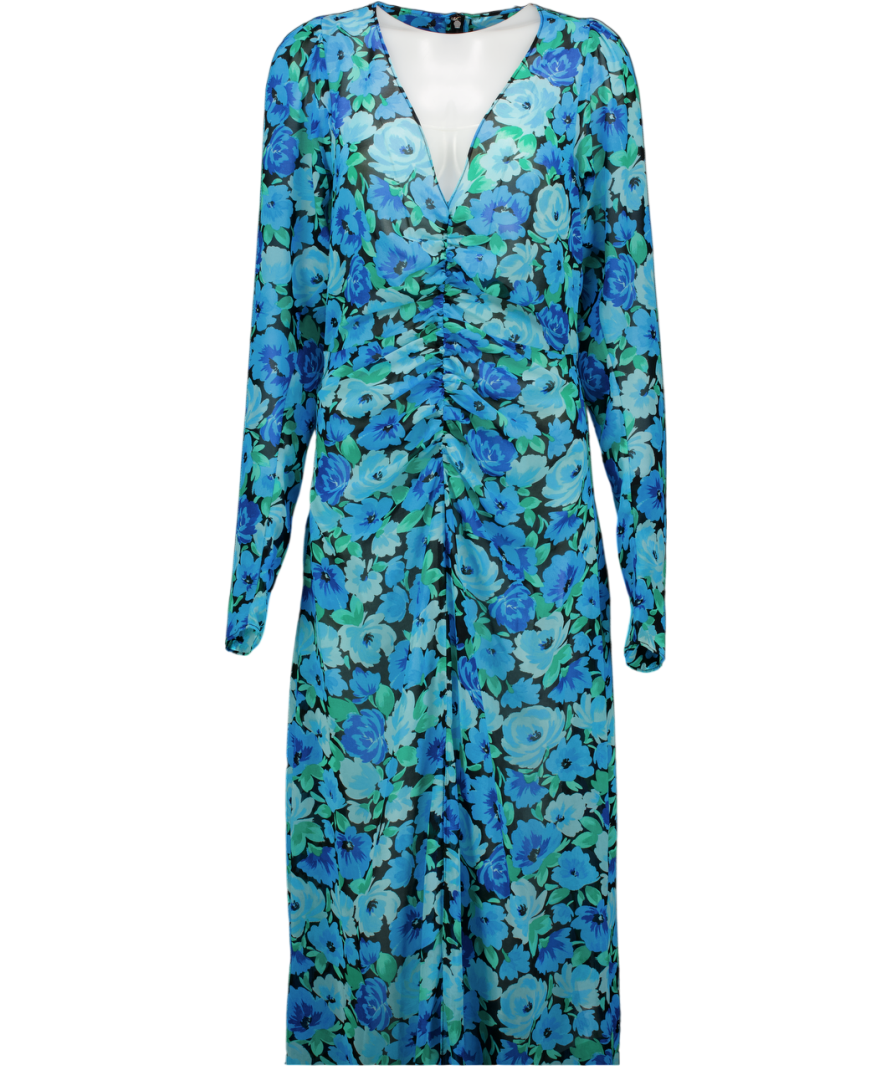 ROTATE BIRGER CHRISTENSEN Blue Floral-print Chiffon Maxi Dress UK 10