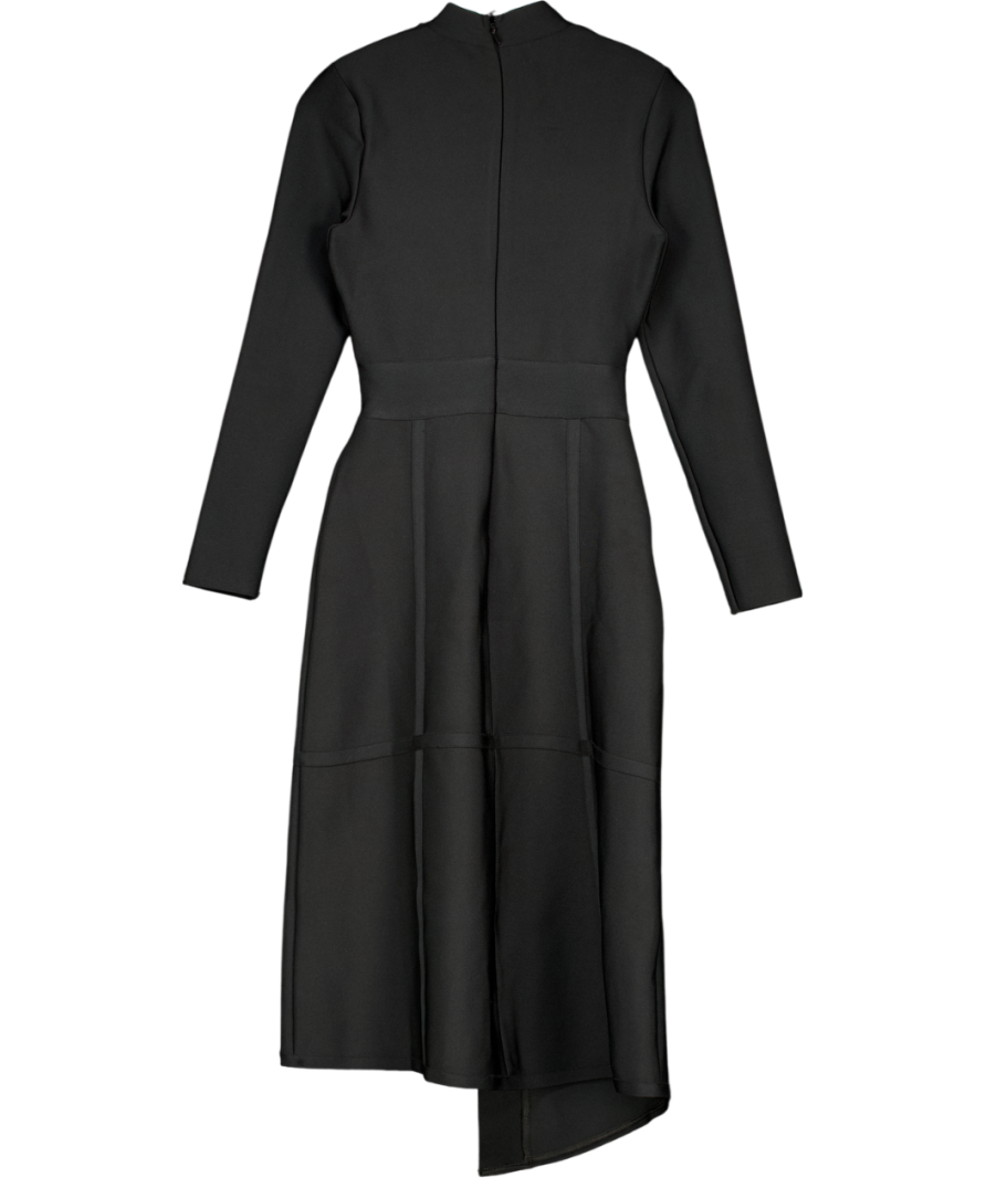 Karen Millen Black Figure Form Bandage Asymmetric Long Sleeve Knit Midi Dress UK XS