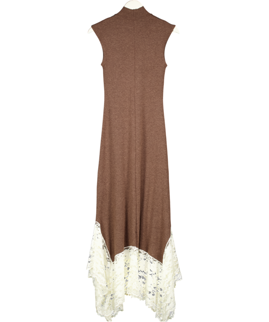 ZARA Brown Long Dress With Contrast Lace UK S