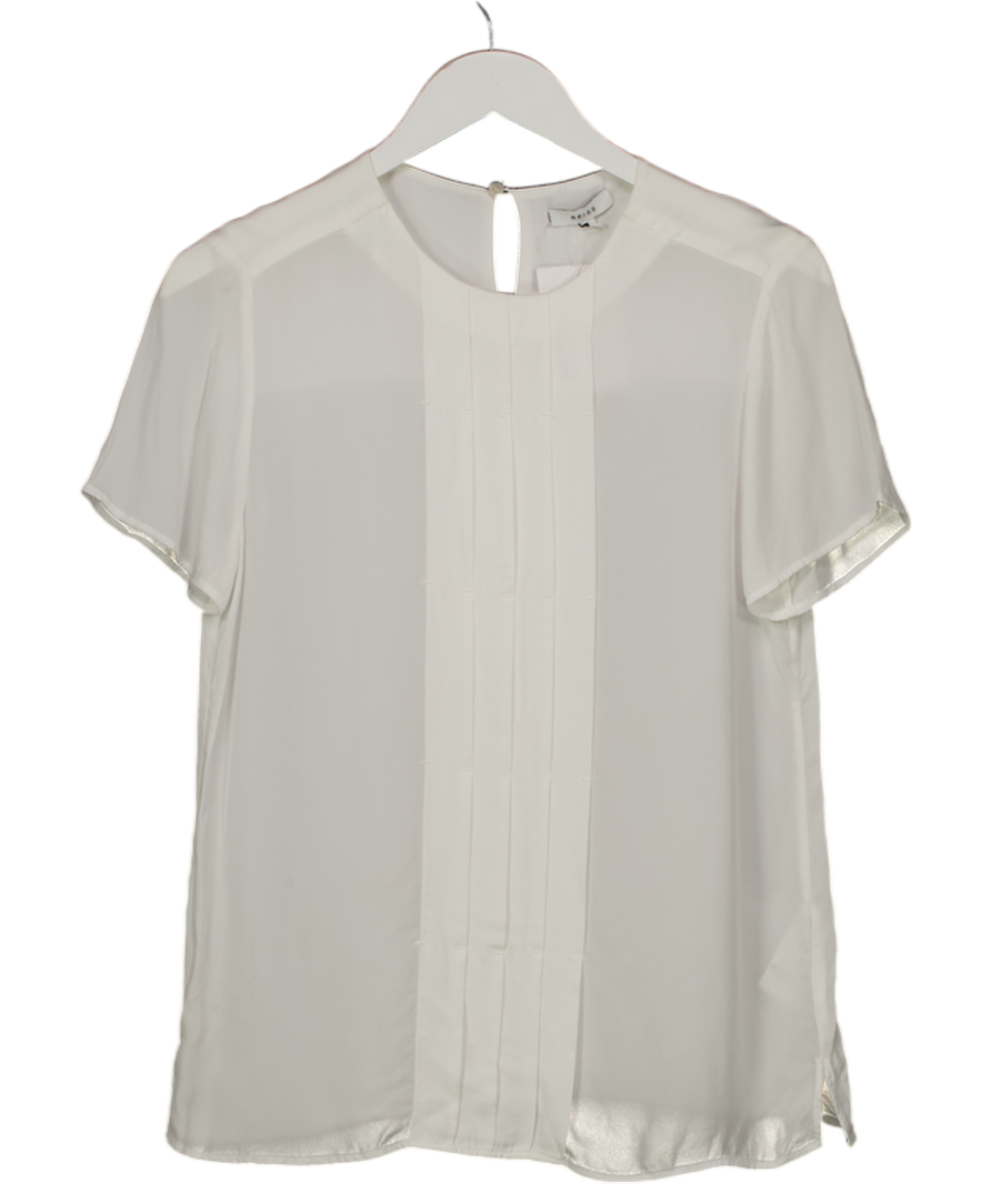 REISS Ivory White Jax Short Sleeved Pleat Detail Top UK 10