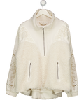 Free People Cream Borg Fleece With Embroidery & Crochet Lace Trim UK M