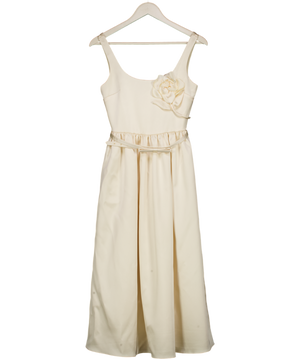 SELF PORTRAIT Cream Bridal Floral-appliqué Satin Midi Dress UK 4