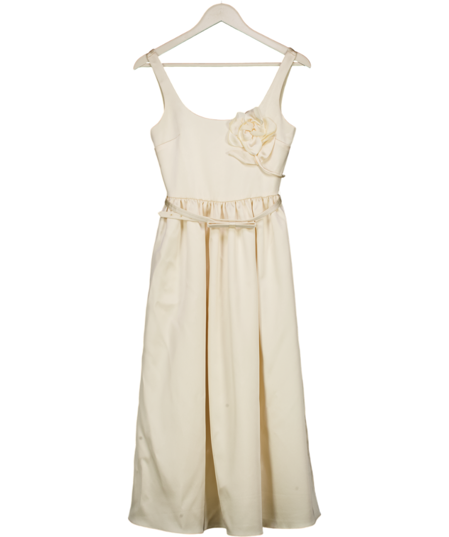 SELF PORTRAIT Cream Bridal Floral-appliqué Satin Midi Dress UK 4