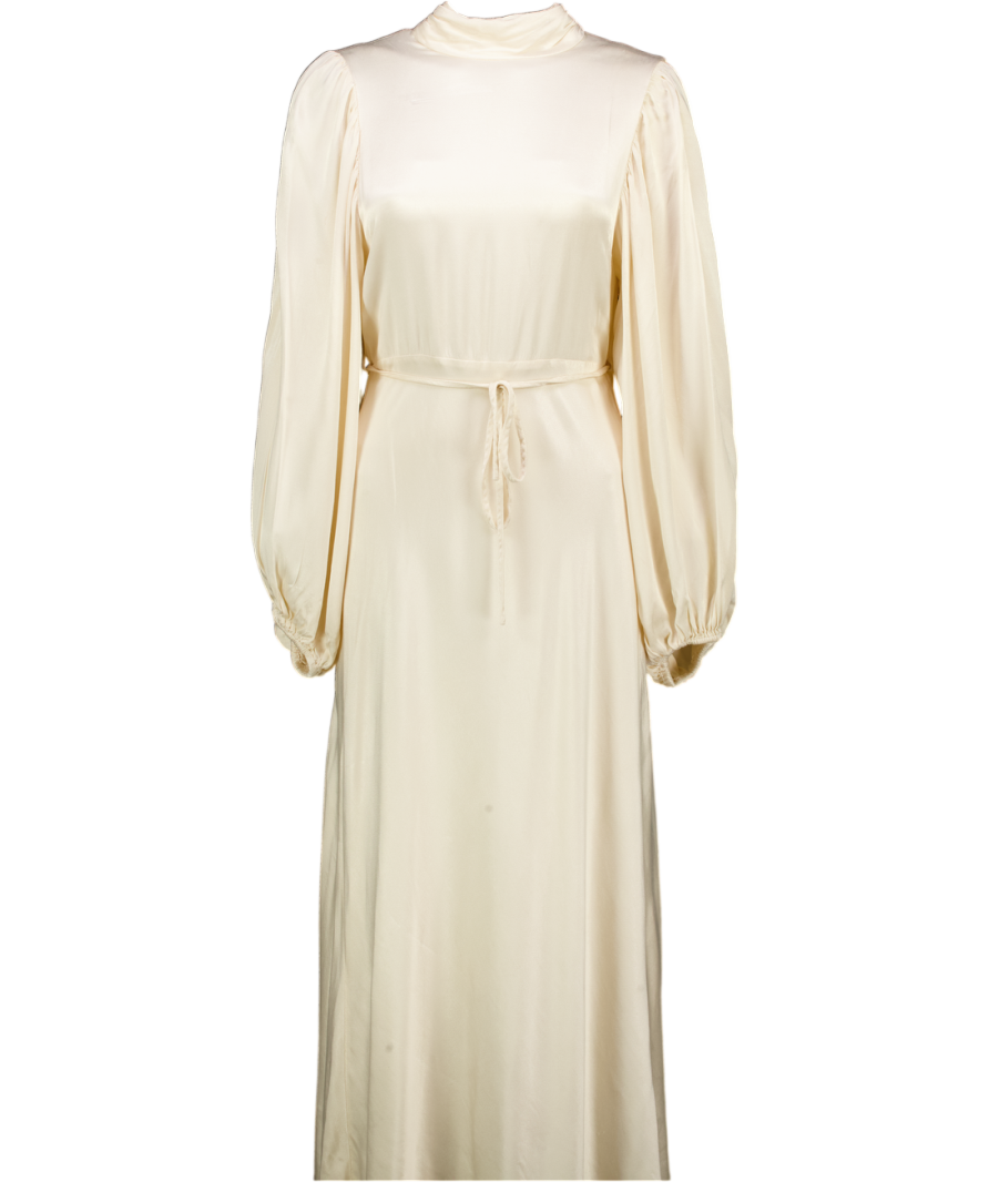 SHONA JOY La Lune Cream Satin High Neck Open Back Maxi Dress UK 10