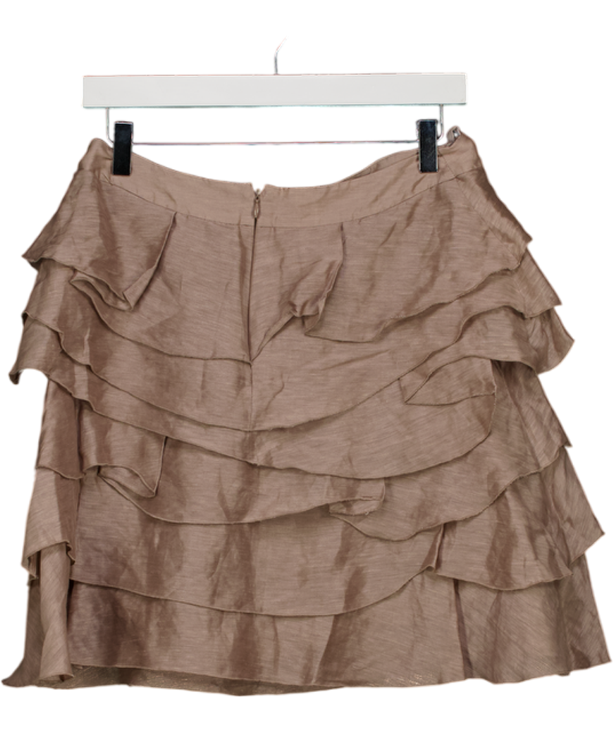 REISS Beige Tauple Linen Blend Ruffle Frill Skirt UK 10