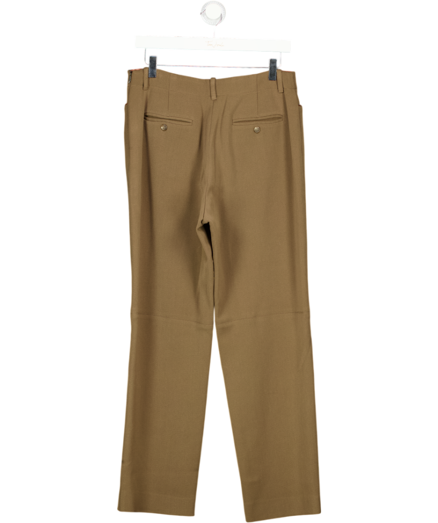 RALPH LAUREN Olive Green Wool Trousers With Leather Piping Detail Us12 UK 14