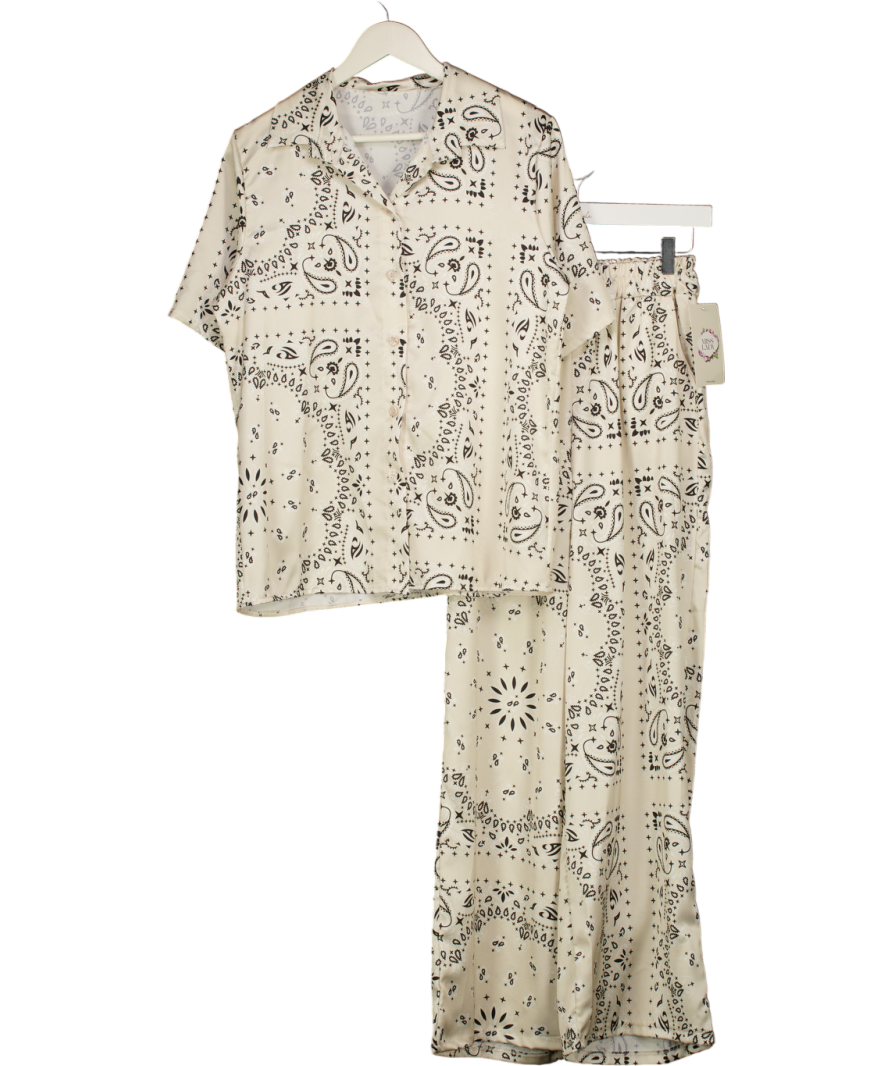 Miss Lady Cream Black & White Paisley Short Sleeve With Trousers UK M