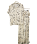 Miss Lady Cream Black & White Paisley Short Sleeve With Trousers UK M