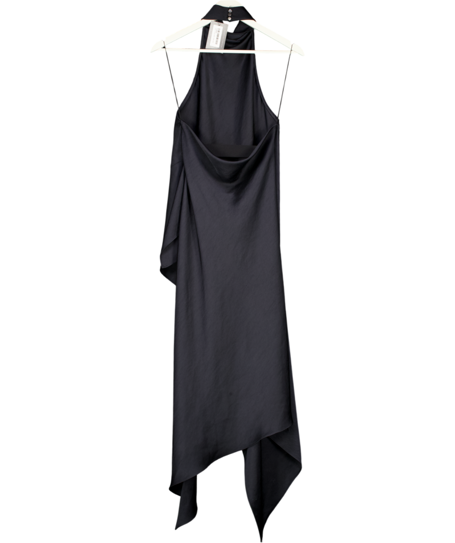 WILLOW Black High Neck Satin Midi Dress UK 8