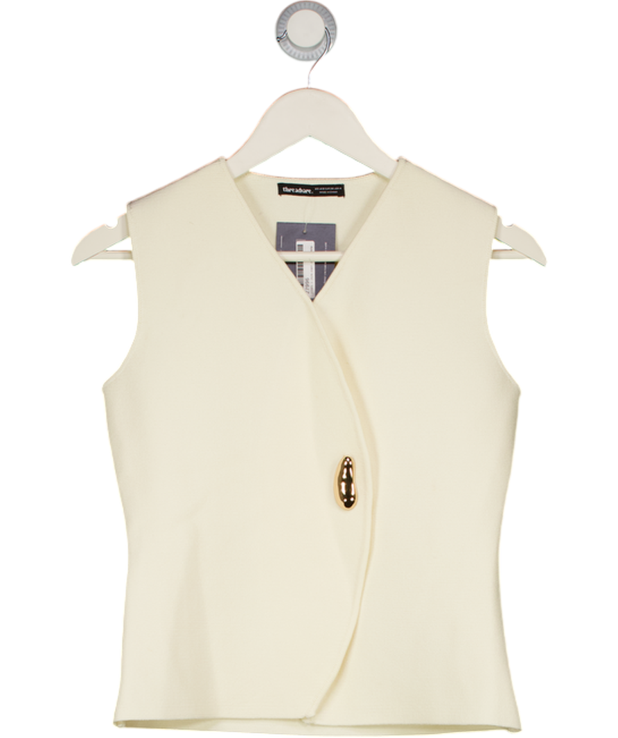 THREADBARE Compact Knit Waistcoat With Gold Button In Cream UK 8