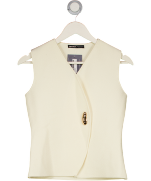 THREADBARE Compact Knit Waistcoat With Gold Button In Cream UK 8