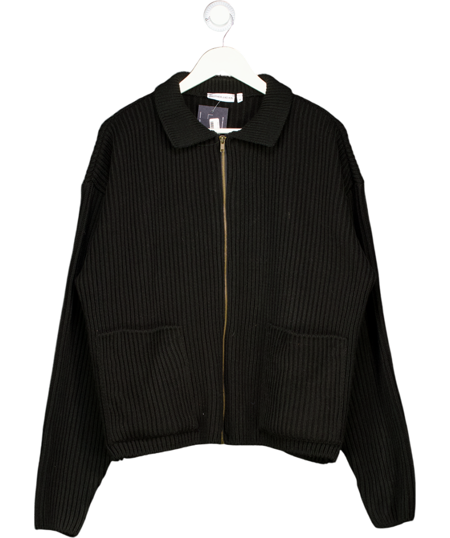 Brother and Kin Black Stack Knit Zip Up UK M