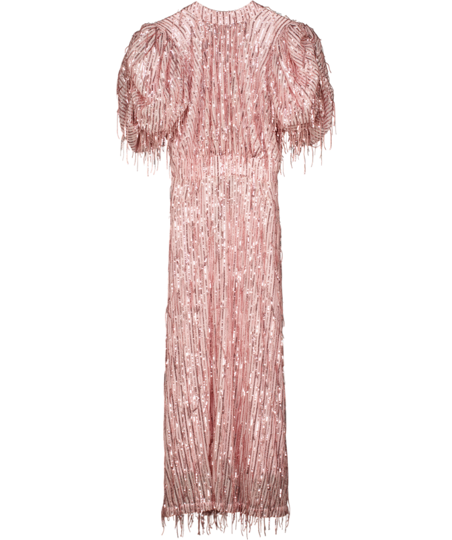 ROTATE BIRGER CHRISTENSEN Pink Sequined Balloon-sleeve Midi Dress UK 4