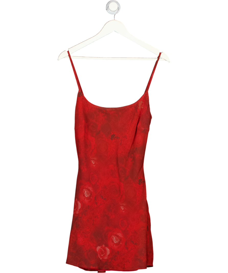 WHITE FOX Red Floral Print Red Mesh Mini Dresss UK S