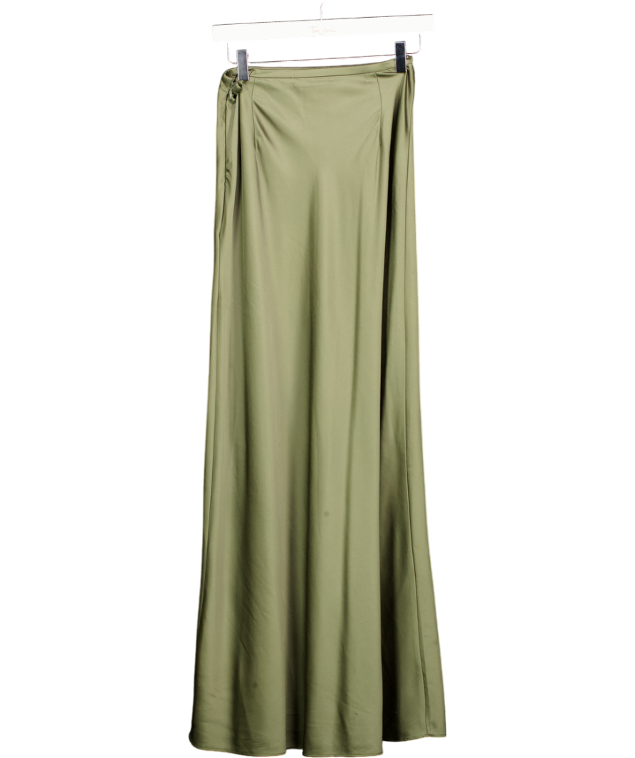 MANGO Khaki Green Side Slit Satin Skirt UK 6